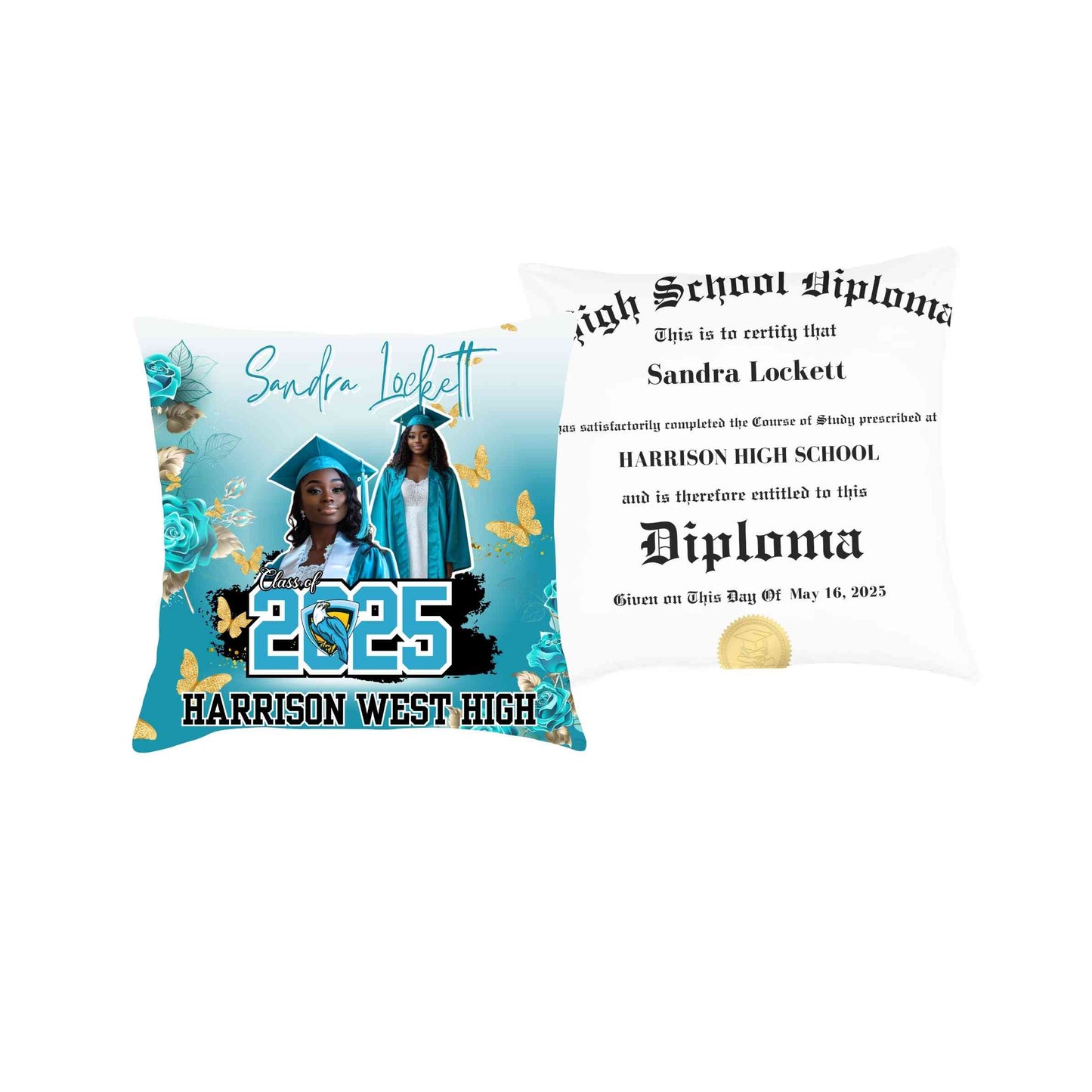 Blue Female Graduation Throw Pillow