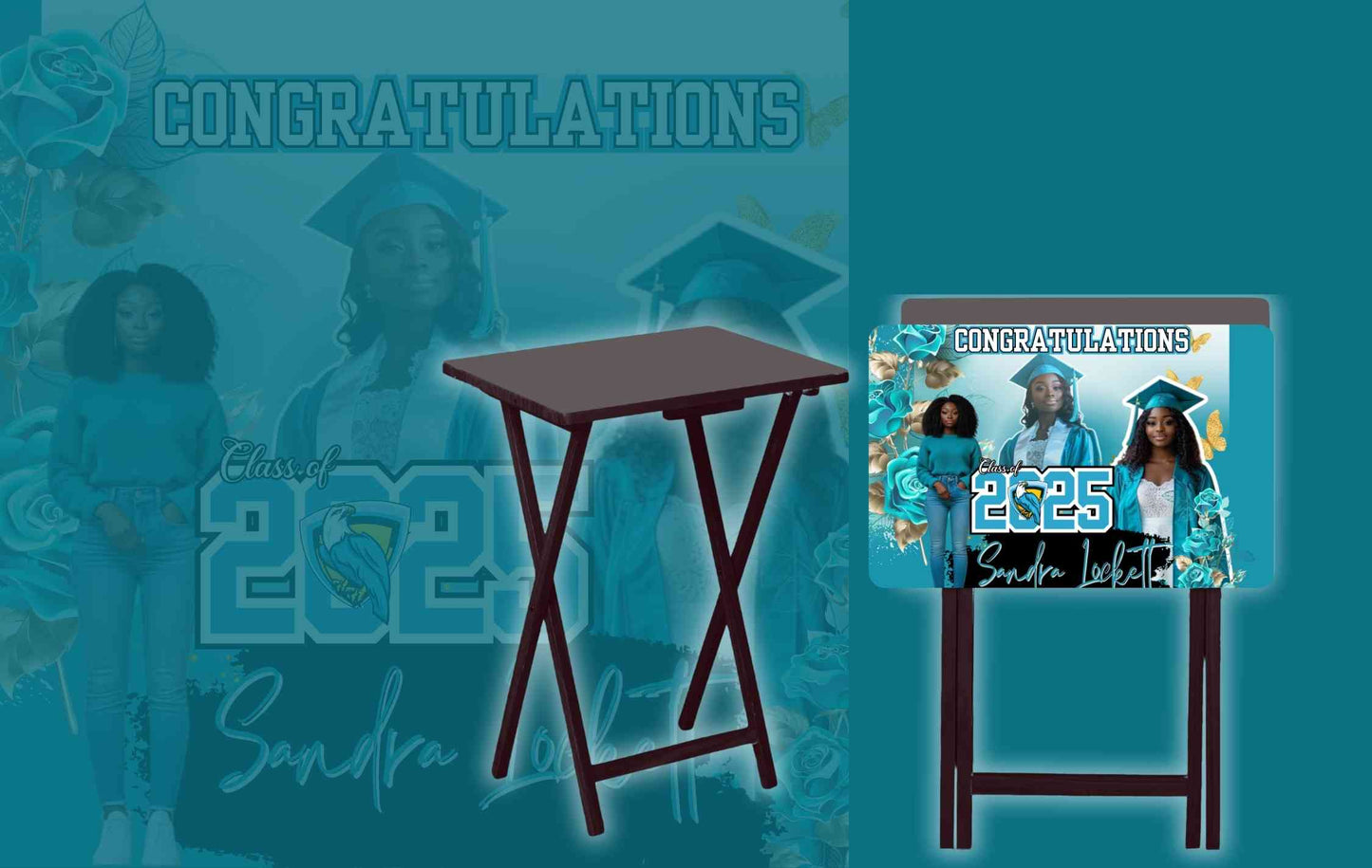 Blue Female Graduation Folding TV Tray